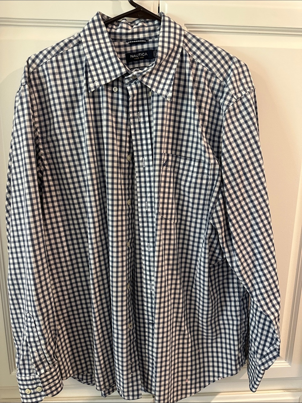 Nautica Men’s Navy and White Gingham Button-Down Shirt